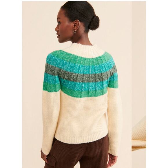 Greylin Megan Green Blue Fair Isle Striped Sweater Small Ombré Slouchy Sweater - Picture 9 of 9